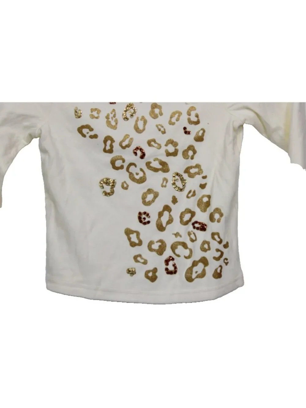 2007 Gymboree Holiday Classics White Shirt sz 5 Gold Animal Print Sequins Spots